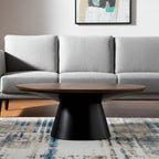 40" Brown and Black Solid Wood and Iron Round Pedestal Coffee Table