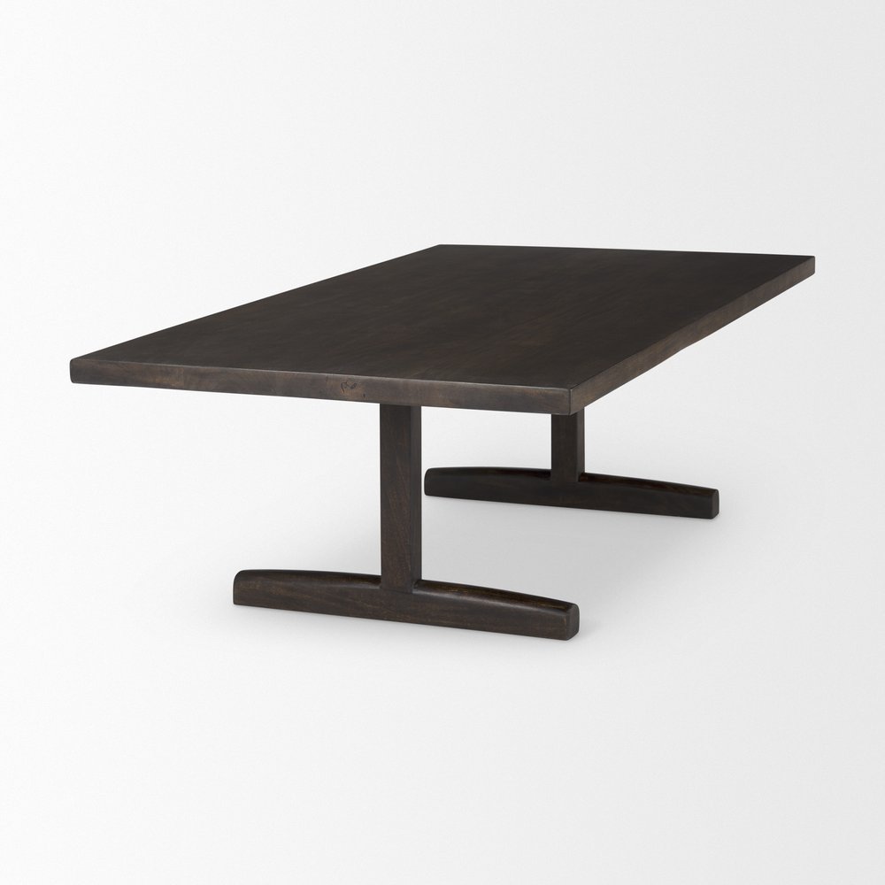 55" Dark Brown Solid Wood Double Pedestal Coffee Table