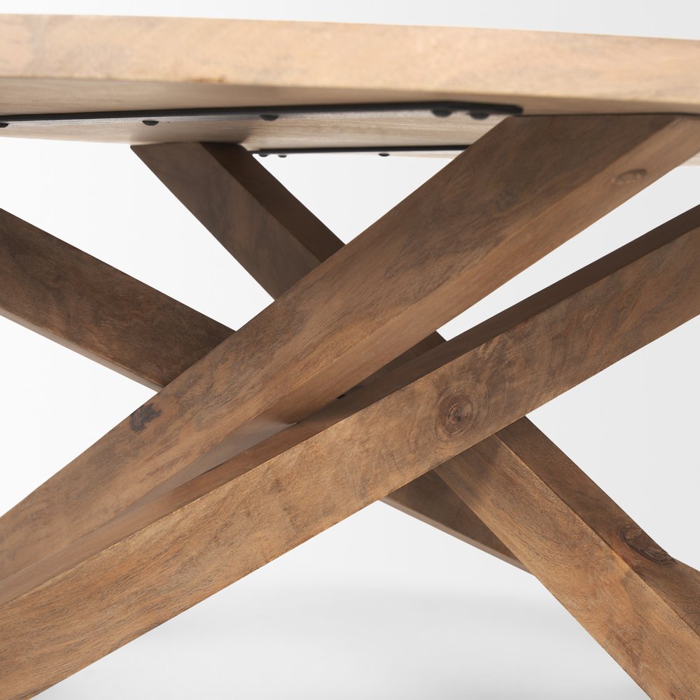 42" Natural Solid Wood Round Cross Legs Coffee Table