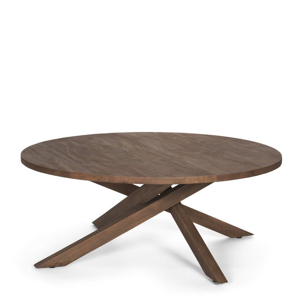 42" Brown Solid Wood Round Cross Legs Coffee Table