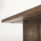 42" Brown and Natural Solid Wood and Wicker Square Double Pedestal Coffee Table