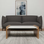 48" Natural and White Solid Wood And Genuine Marble Coffee Table