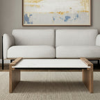 48" Natural and White Solid Wood And Genuine Marble Coffee Table
