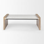 48" Natural and White Solid Wood And Genuine Marble Coffee Table
