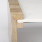 48" Natural and White Solid Wood And Genuine Marble Coffee Table