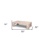 55" Natural and Off White Reclaimed Wood Distressed Coffee Table