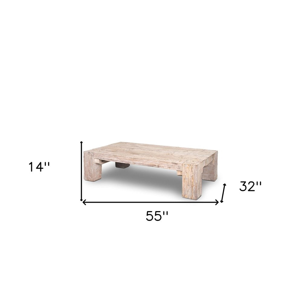 55" Natural and Off White Reclaimed Wood Distressed Coffee Table