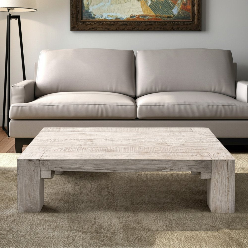55" Natural and Off White Reclaimed Wood Distressed Coffee Table