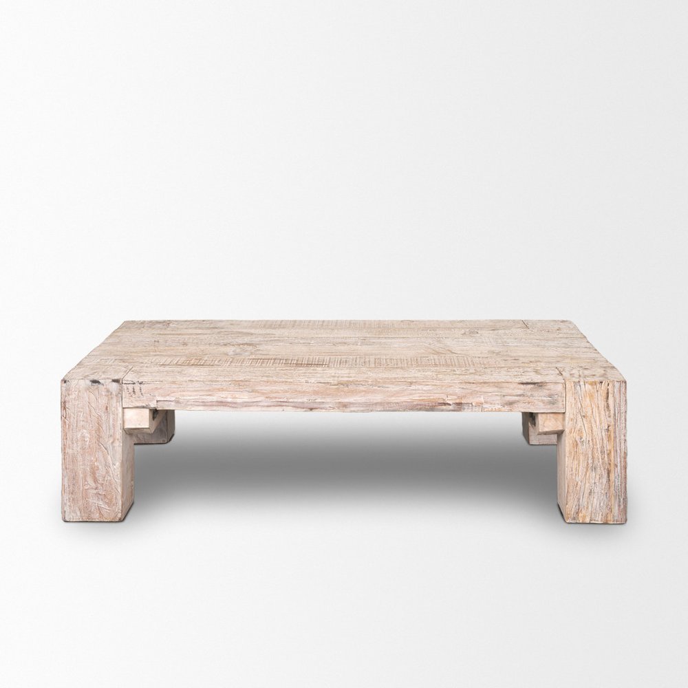 55" Natural and Off White Reclaimed Wood Distressed Coffee Table