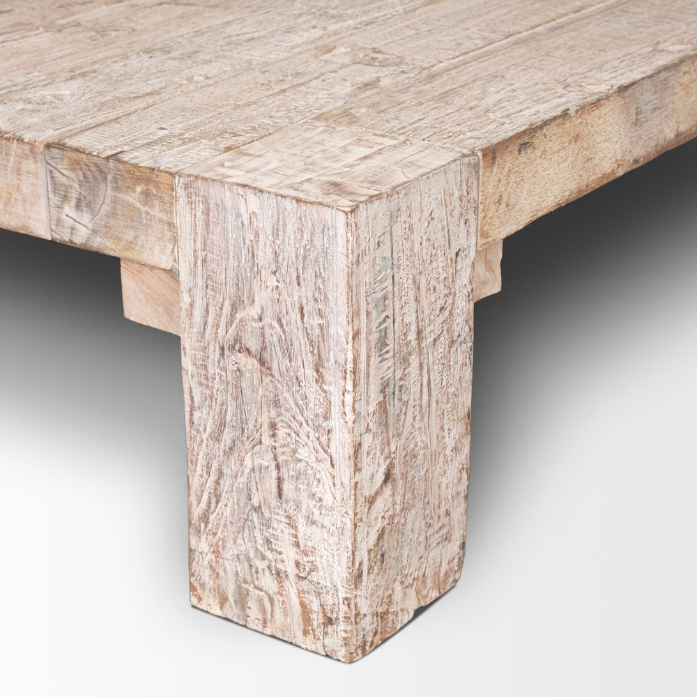 55" Natural and Off White Reclaimed Wood Distressed Coffee Table