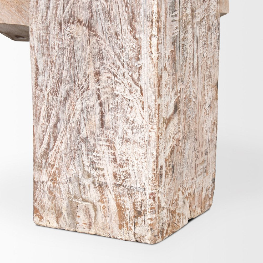 55" Natural and Off White Reclaimed Wood Distressed Coffee Table