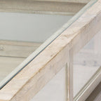 44" Off White Clear And Gold Solid Wood Glass And Iron Storage Coffee Table