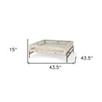 44" Off White Clear And Gold Solid Wood Glass And Iron Storage Coffee Table