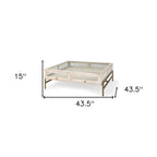 44" Off White Clear And Gold Solid Wood Glass And Iron Storage Coffee Table