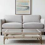 44" Off White Clear And Gold Solid Wood Glass And Iron Storage Coffee Table