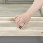 44" Off White Clear And Gold Solid Wood Glass And Iron Storage Coffee Table