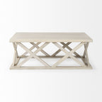 48" Off White Solid Wood Distressed Geo Frame Coffee Table