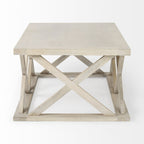 48" Off White Solid Wood Distressed Geo Frame Coffee Table