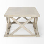 48" Off White Solid Wood Distressed Geo Frame Coffee Table