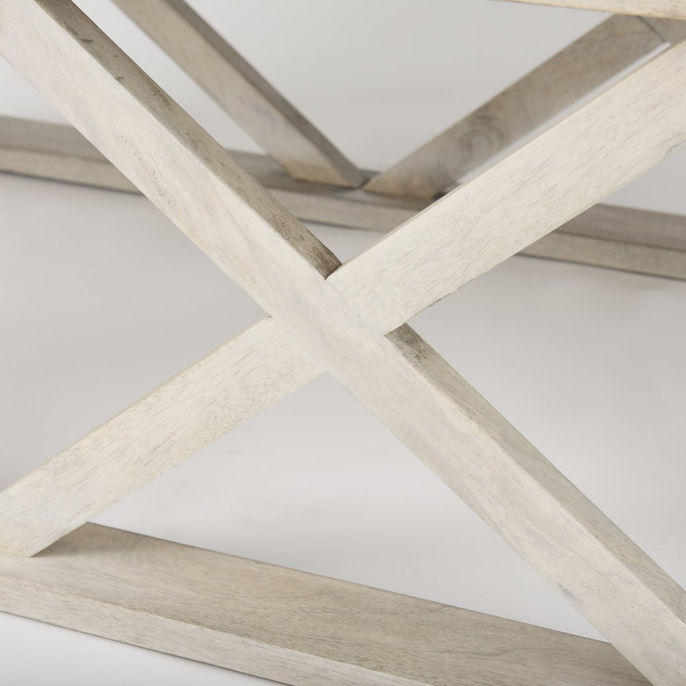 48" Off White Solid Wood Distressed Geo Frame Coffee Table