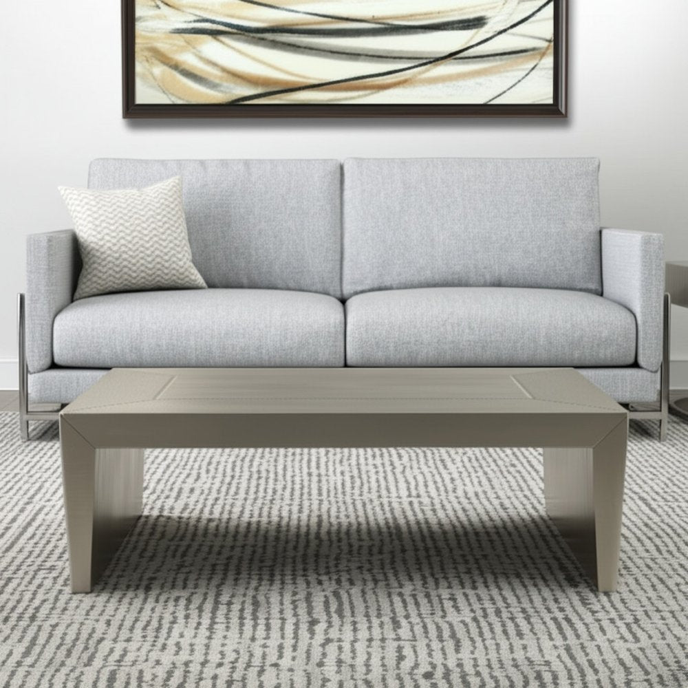 54" Silver Aluminum and Solid Wood Sled Coffee Table