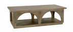 59" Brown Solid Wood Distressed Floor Shelf Coffee Table With Shelf