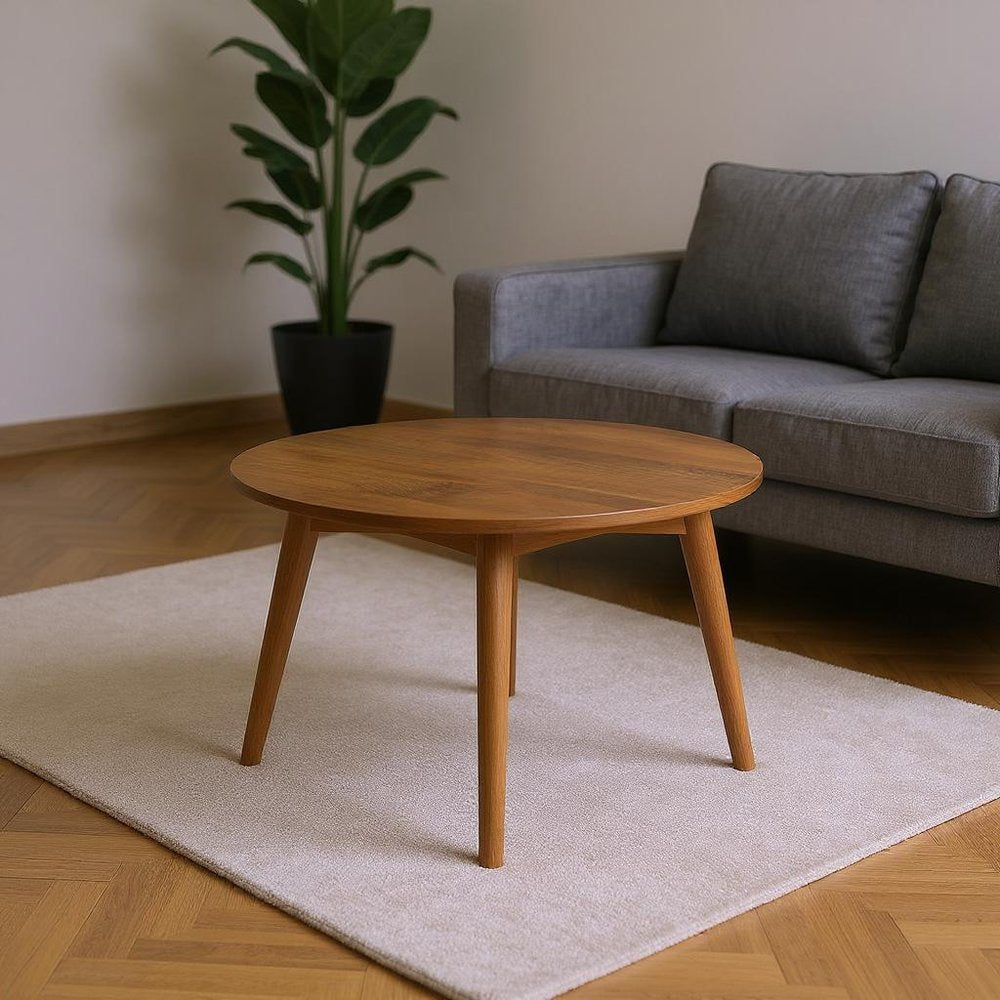 36" Brown Solid Wood Round Cross Legs Coffee Table