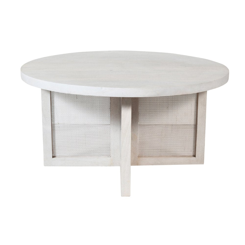 36" White Solid Wood Round Cross Legs Coffee Table
