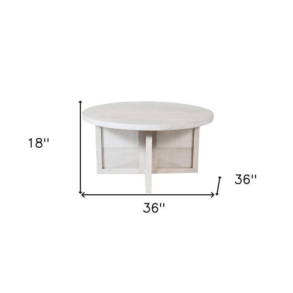 36" White Solid Wood Round Cross Legs Coffee Table