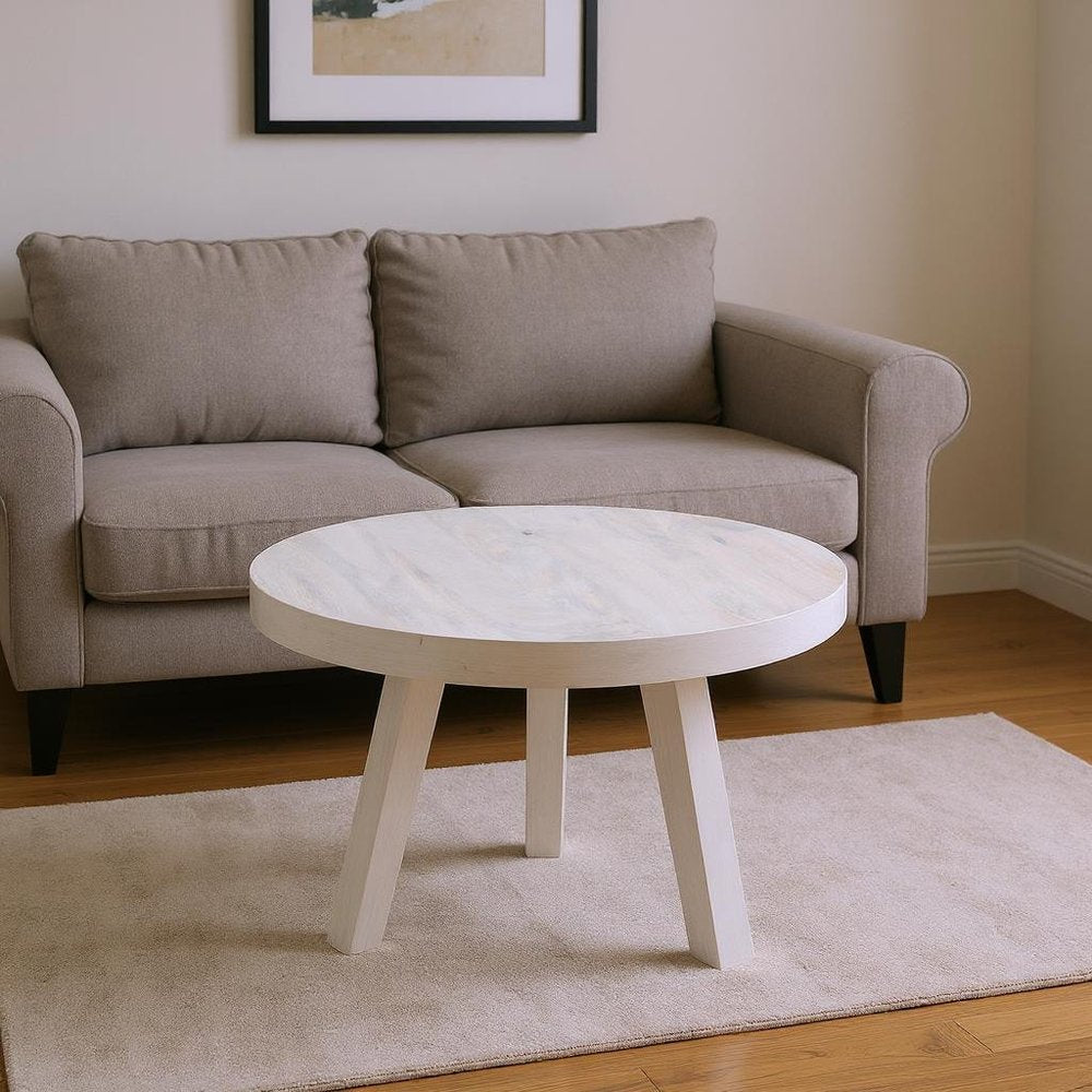 36" White Solid Wood Round Cross Legs Coffee Table