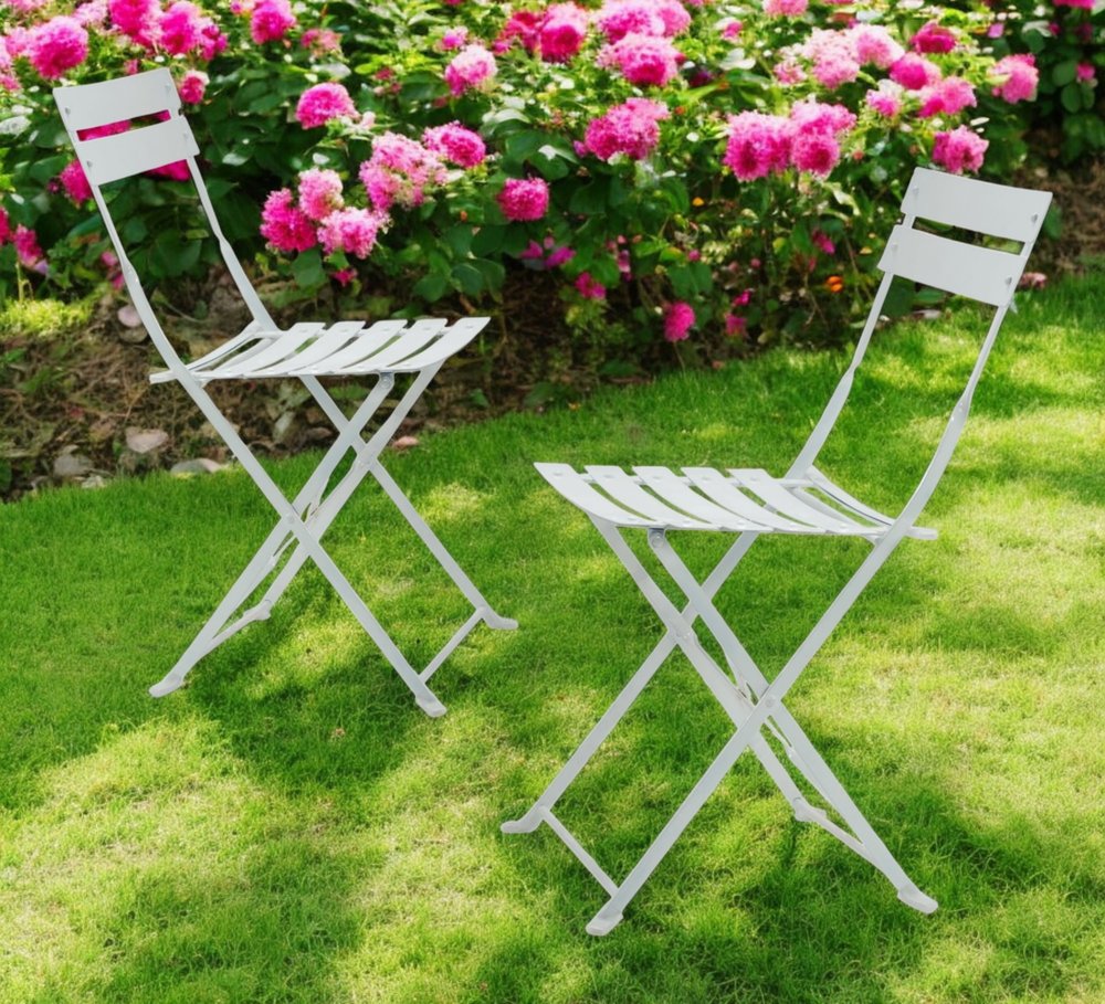 Set of Two White Aluminum Outdoor Folding Dining Chairs