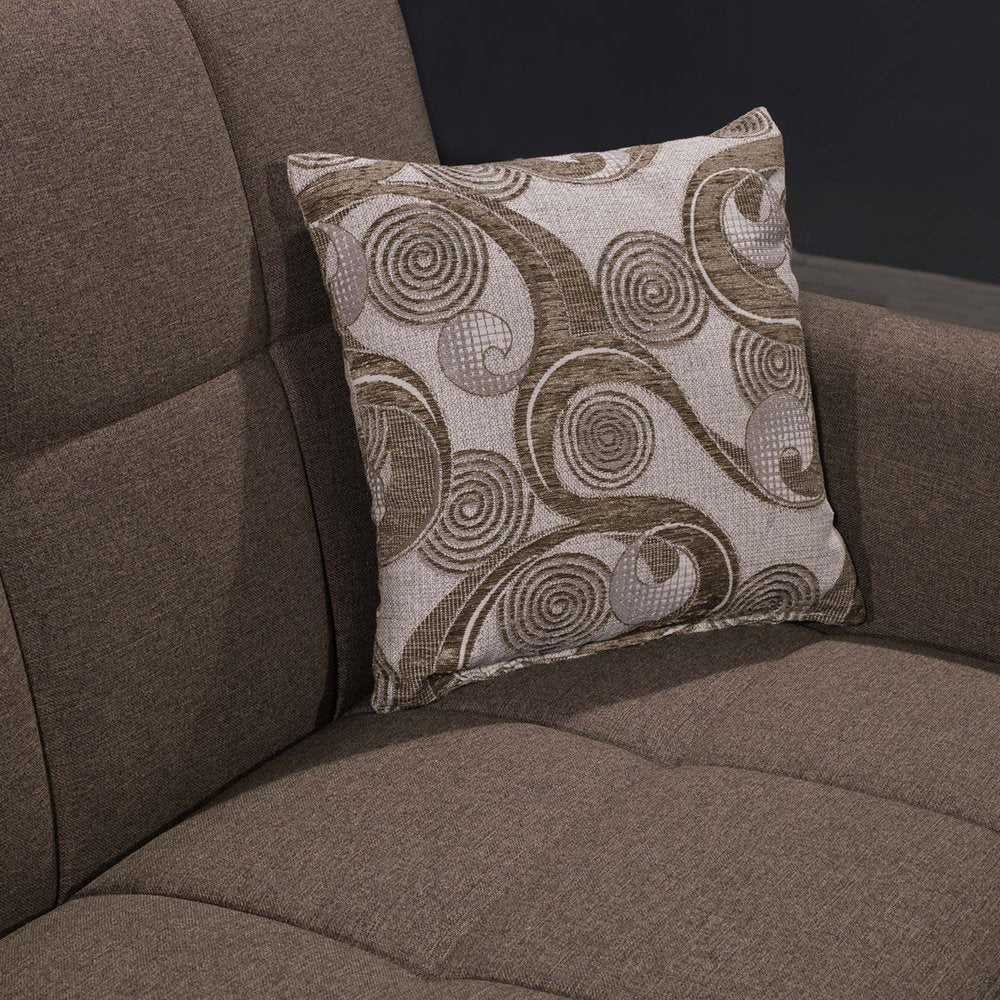 93" Brown Chenille And Faux Leather Convertible Futon Sleeper Sofa And Toss Pillows With Storage