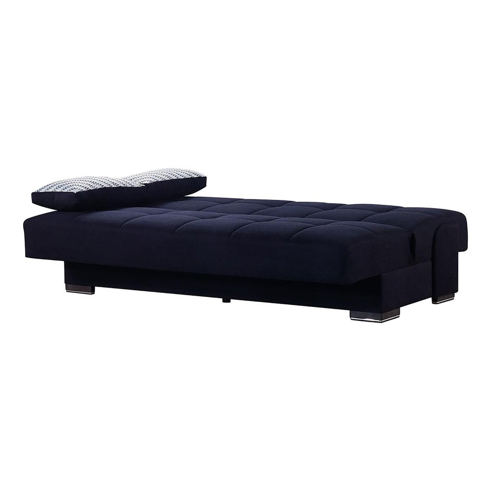 75" Black Chenille Convertible Futon Sleeper Sofa And Toss Pillows With Storage