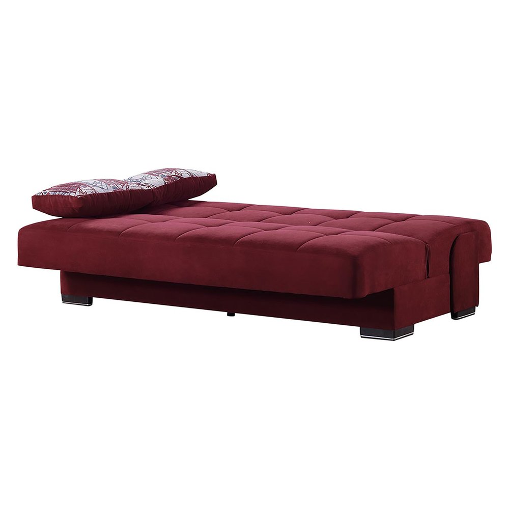 75" Burgundy Chenille Convertible Futon Sleeper Sofa And Toss Pillows With Storage