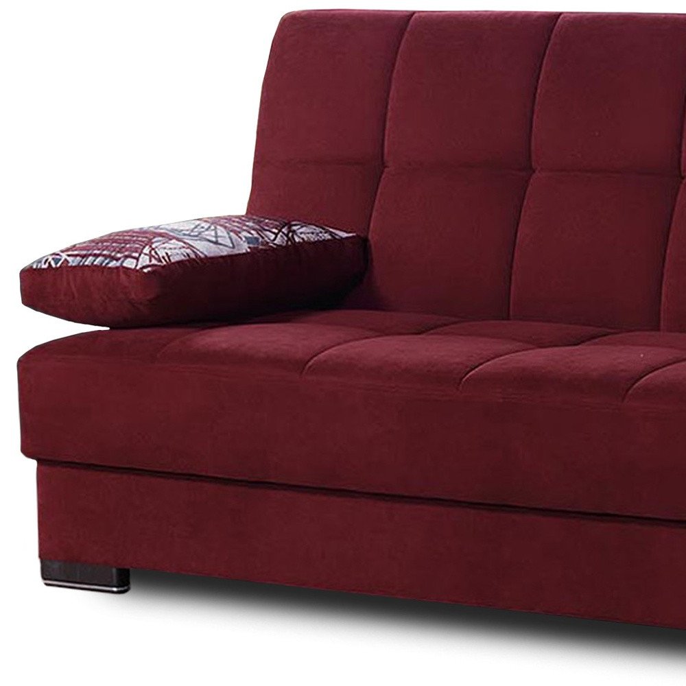 75" Burgundy Chenille Convertible Futon Sleeper Sofa And Toss Pillows With Storage