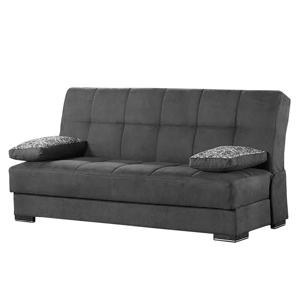75" Gray Chenille Convertible Futon Sleeper Sofa And Toss Pillows With Storage