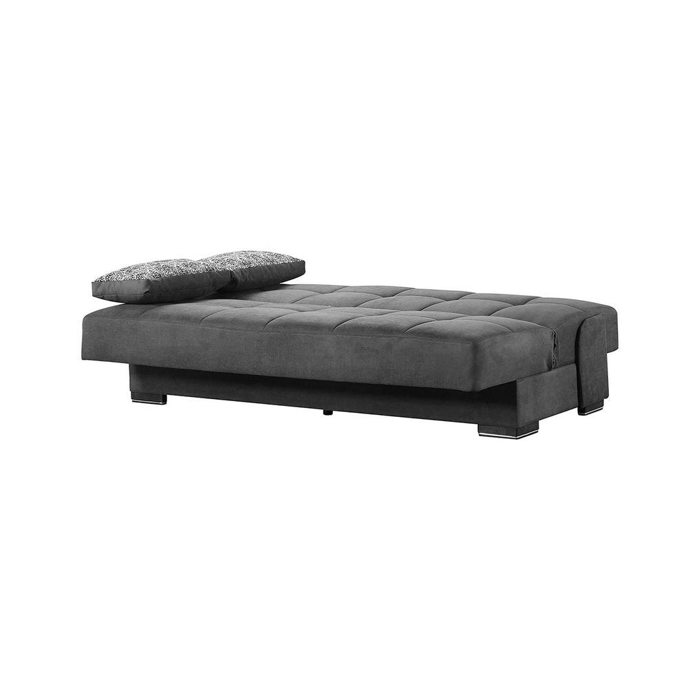 75" Gray Chenille Convertible Futon Sleeper Sofa And Toss Pillows With Storage