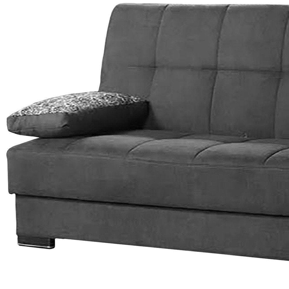 75" Gray Chenille Convertible Futon Sleeper Sofa And Toss Pillows With Storage