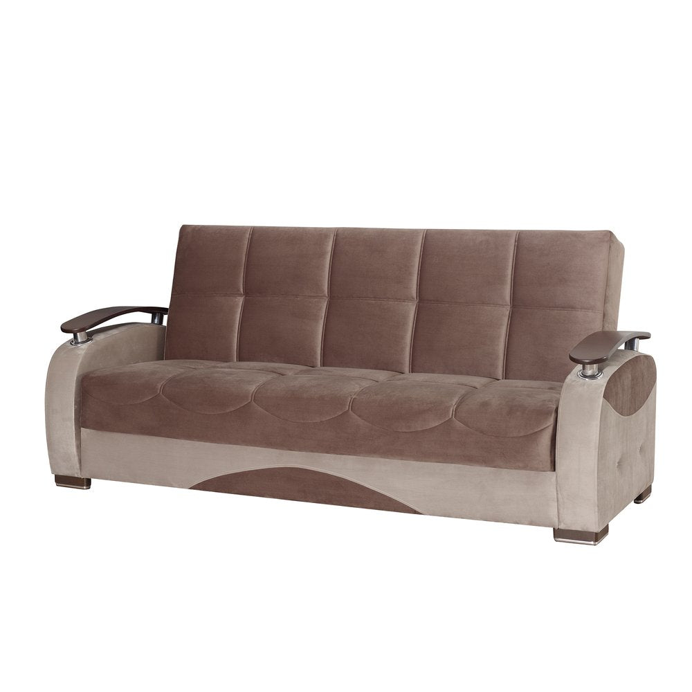 84" Brown Microfiber Convertible Futon Sleeper Sofa And Toss Pillows With Storage