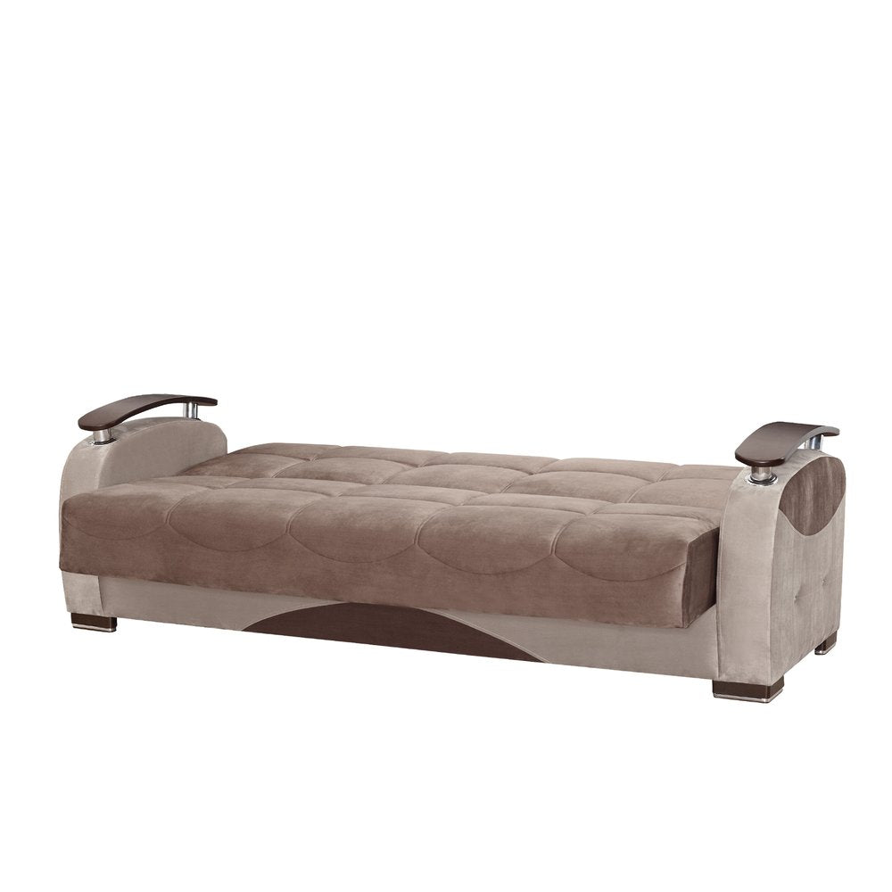 84" Brown Microfiber Convertible Futon Sleeper Sofa And Toss Pillows With Storage