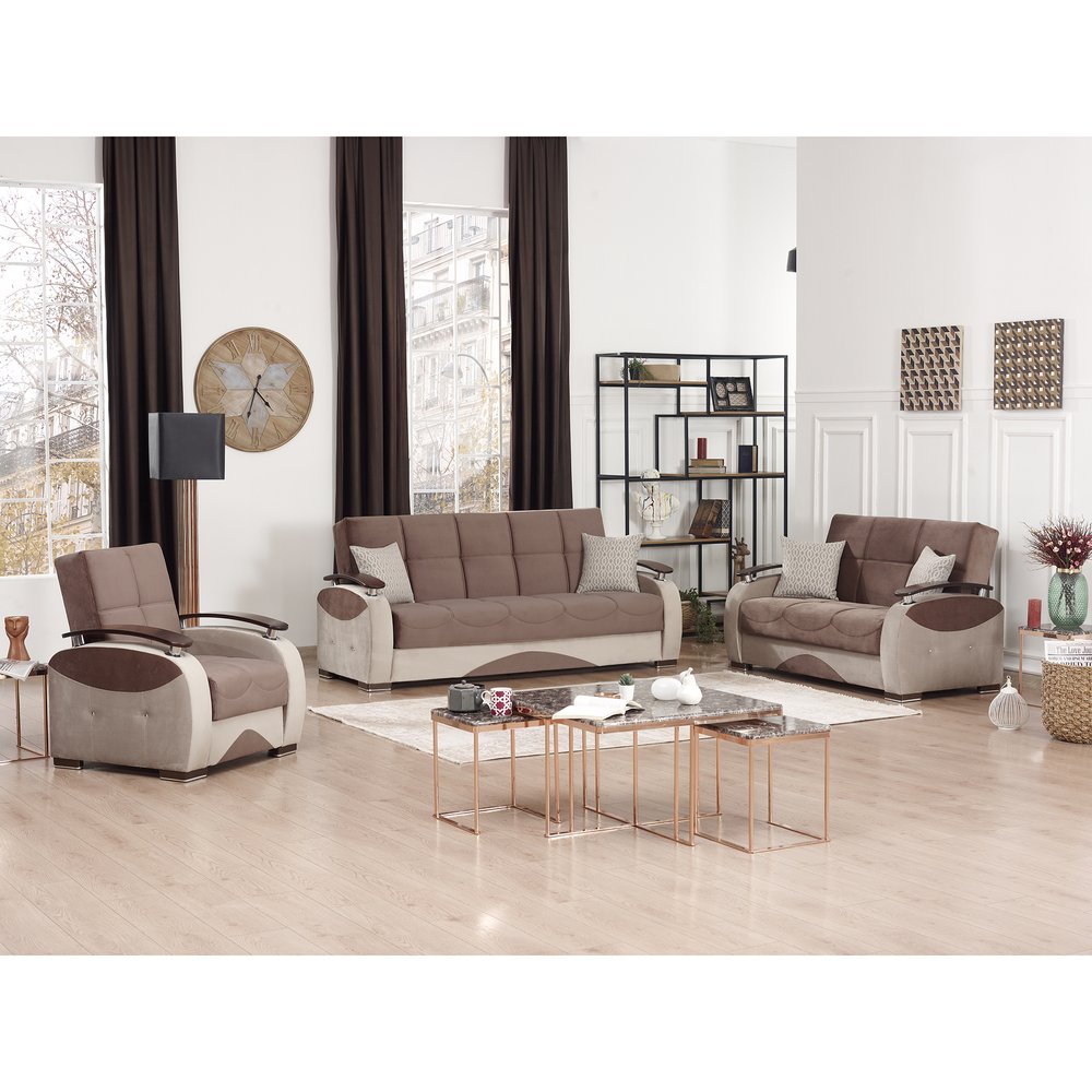 84" Brown Microfiber Convertible Futon Sleeper Sofa And Toss Pillows With Storage