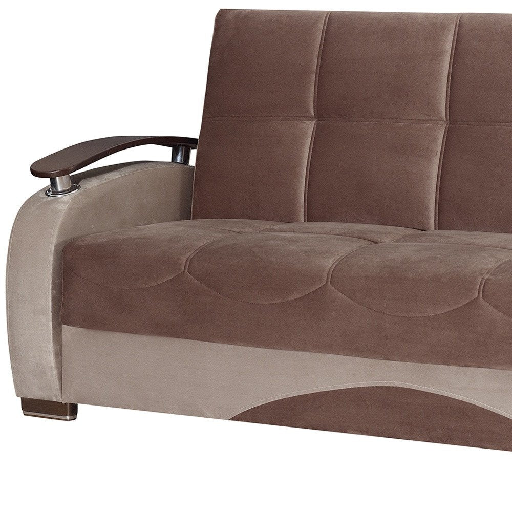 84" Brown Microfiber Convertible Futon Sleeper Sofa And Toss Pillows With Storage