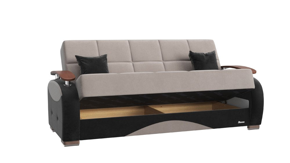 84" Gray Microfiber Convertible Futon Sleeper Sofa And Toss Pillows With Storage