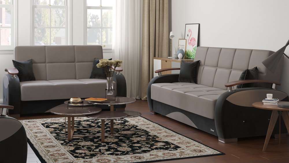 84" Gray Microfiber Convertible Futon Sleeper Sofa And Toss Pillows With Storage