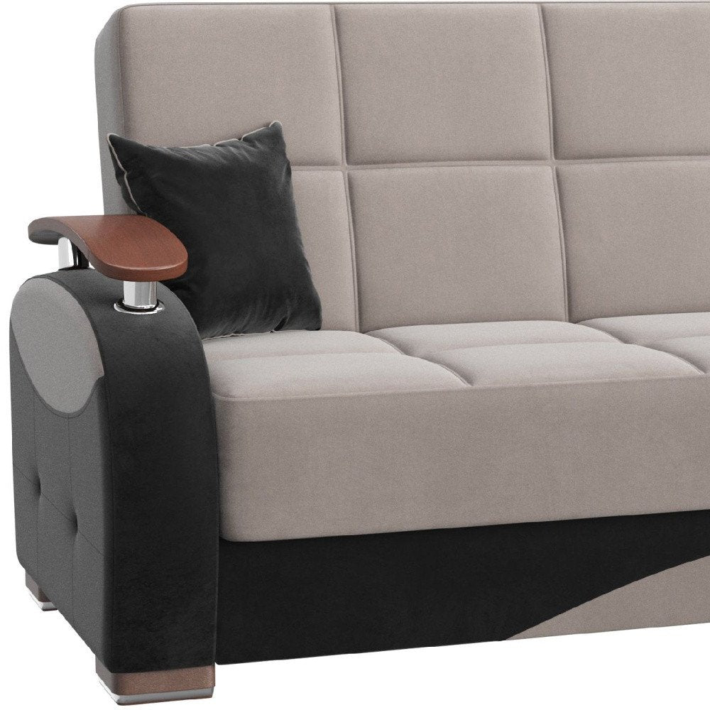 84" Gray Microfiber Convertible Futon Sleeper Sofa And Toss Pillows With Storage