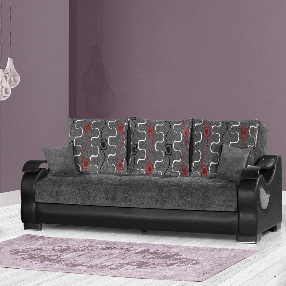 87" Gray Chenille Convertible Futon Sleeper Sofa And Toss Pillows With Storage