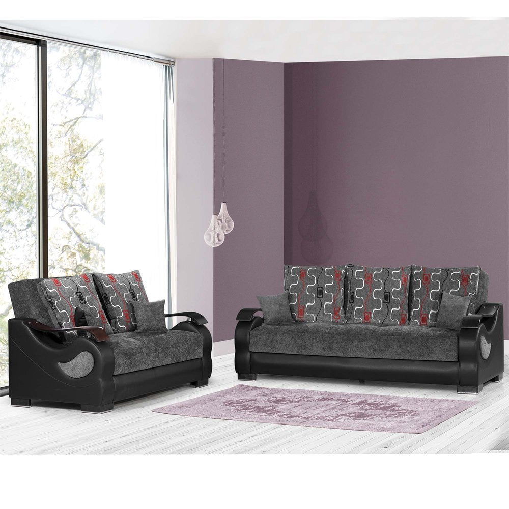 87" Gray Chenille Convertible Futon Sleeper Sofa And Toss Pillows With Storage