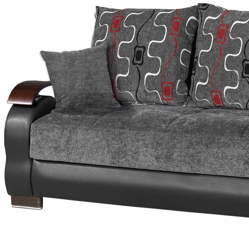 87" Gray Chenille Convertible Futon Sleeper Sofa And Toss Pillows With Storage