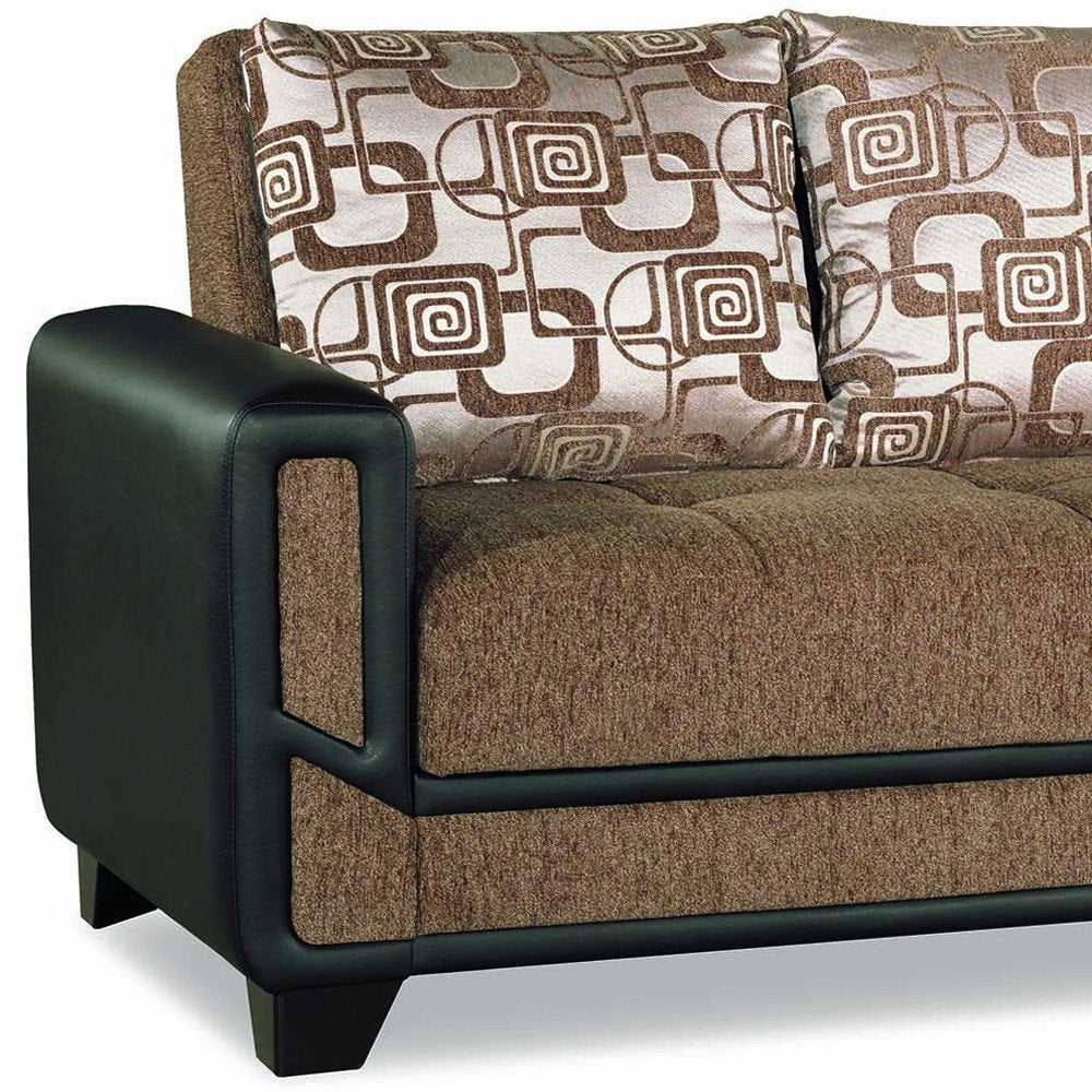90" Brown Chenille Convertible Futon Sleeper Sofa And Toss Pillows With Storage