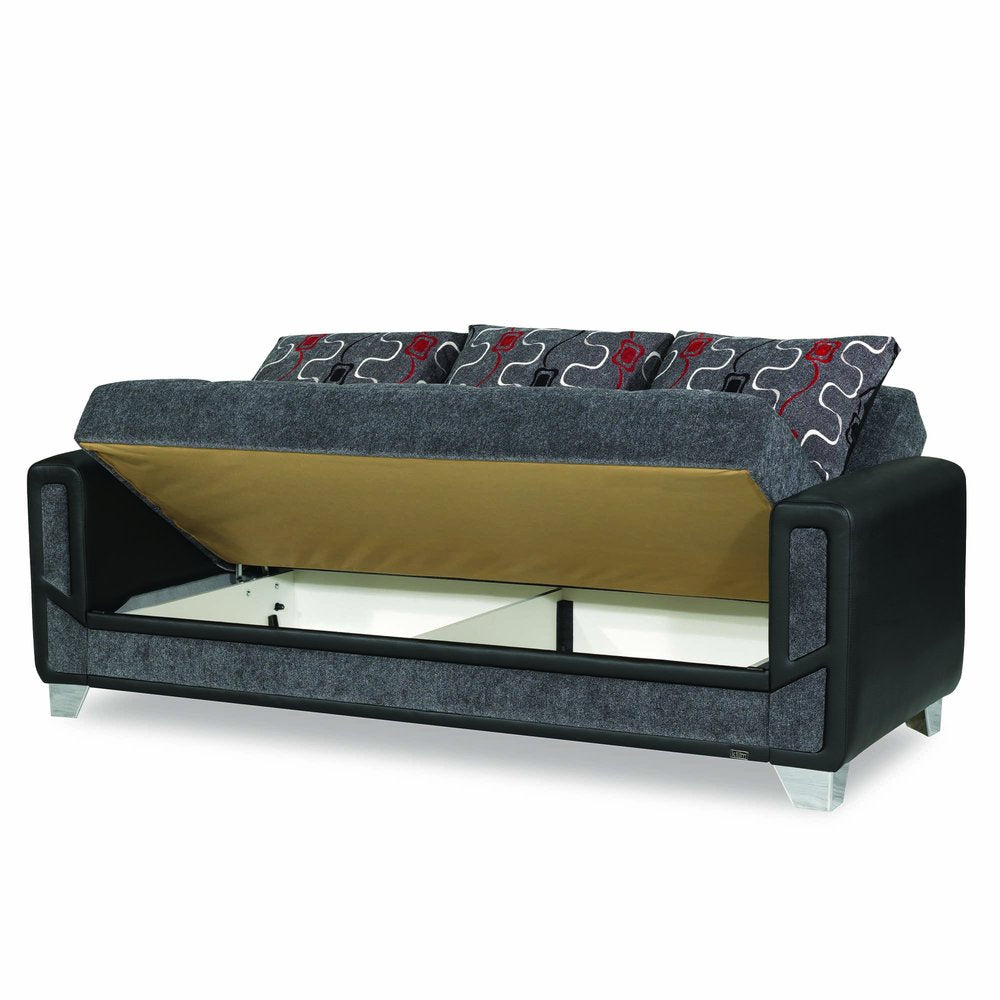90" Gray Chenille Convertible Futon Sleeper Sofa And Toss Pillows With Storage